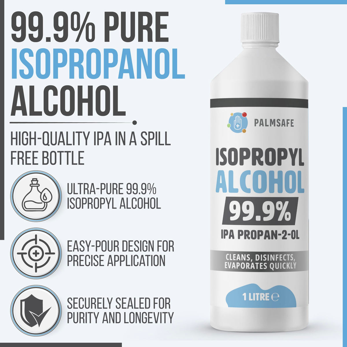 Isopropanol Alcohol IPA 99.99% 500ml Disinfectant for Household, Hospitals Office - Electronics, Stains, Grease, Glue and Paint Cleaner Easy Pour