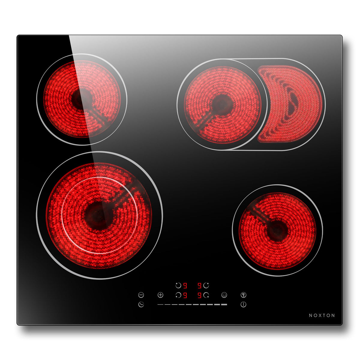 Noxton 2 Zone Ceramic Hob 30cm Electric Hob with Timer, Safe Lock, Pause Coutertop Use Hob with 13AMP Plug 2800W