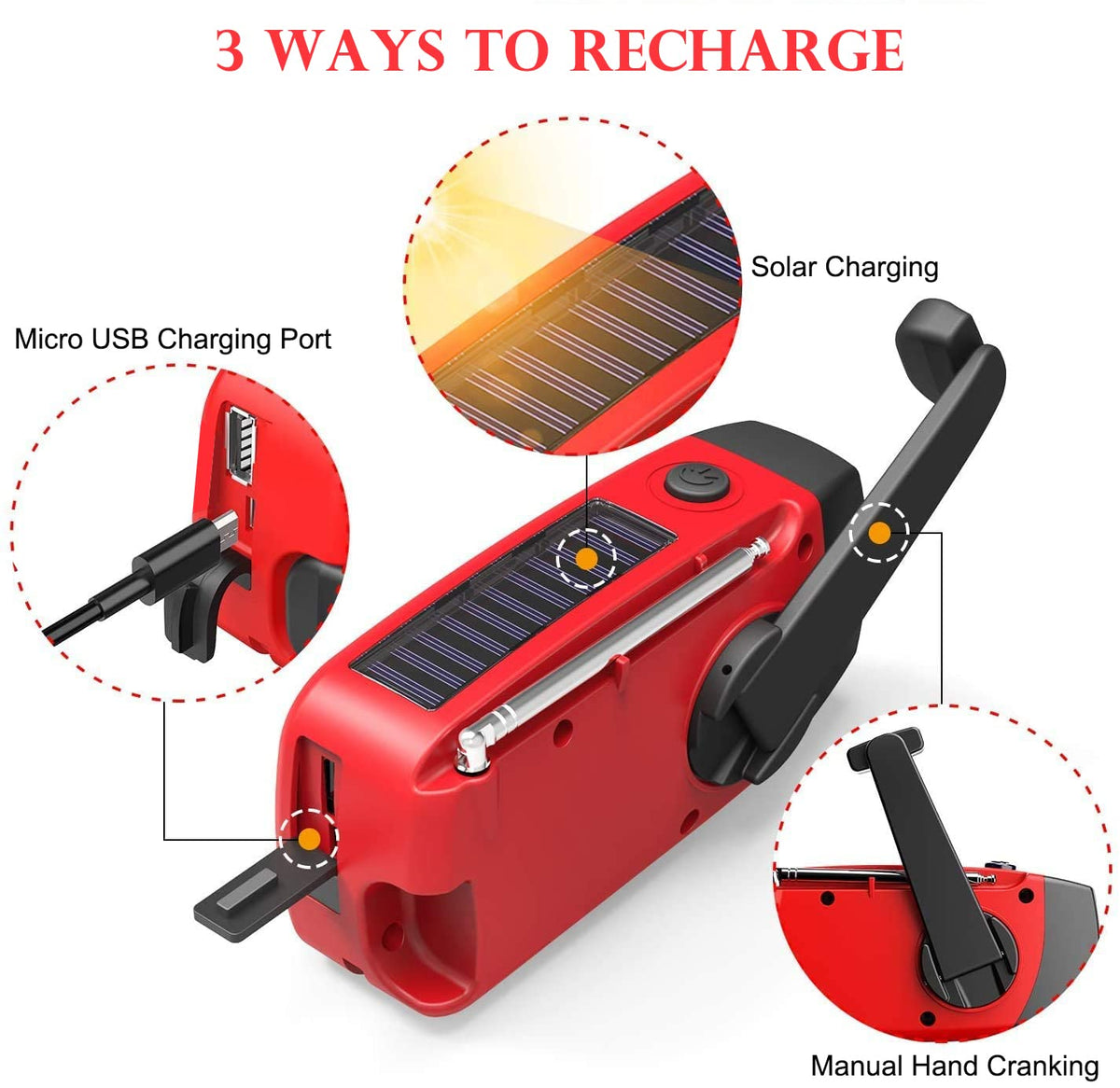 SOLARBABY Wind Up Solar Radio, Emergency Hand Crank Self Powered AM/FM Survival Solar Weather Radio with LED Flashlight,SOS Alarm,2000mAh Emergency Power Bank for Smart Phone (M-Orange)