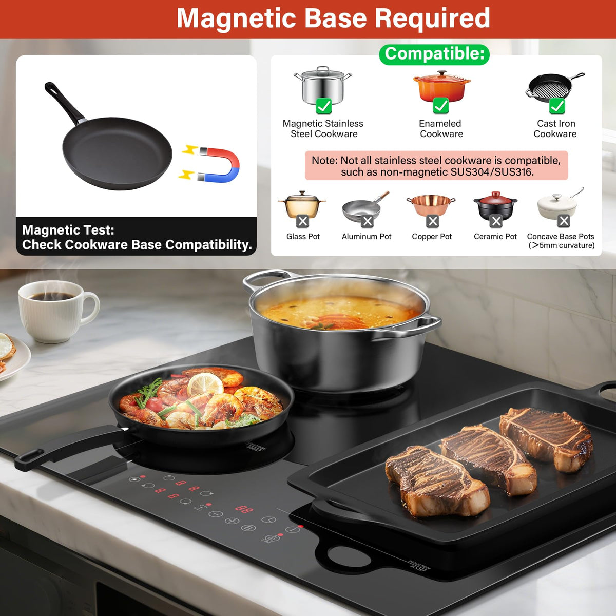 Single Induction Hob 2000W, Portable Induction Cooker with 10 Power & Temperature Levels, Touch Control, Child Lock, 3-Hour Timer, Residual Heat Indicator, Black Glass Panel Electric Hob