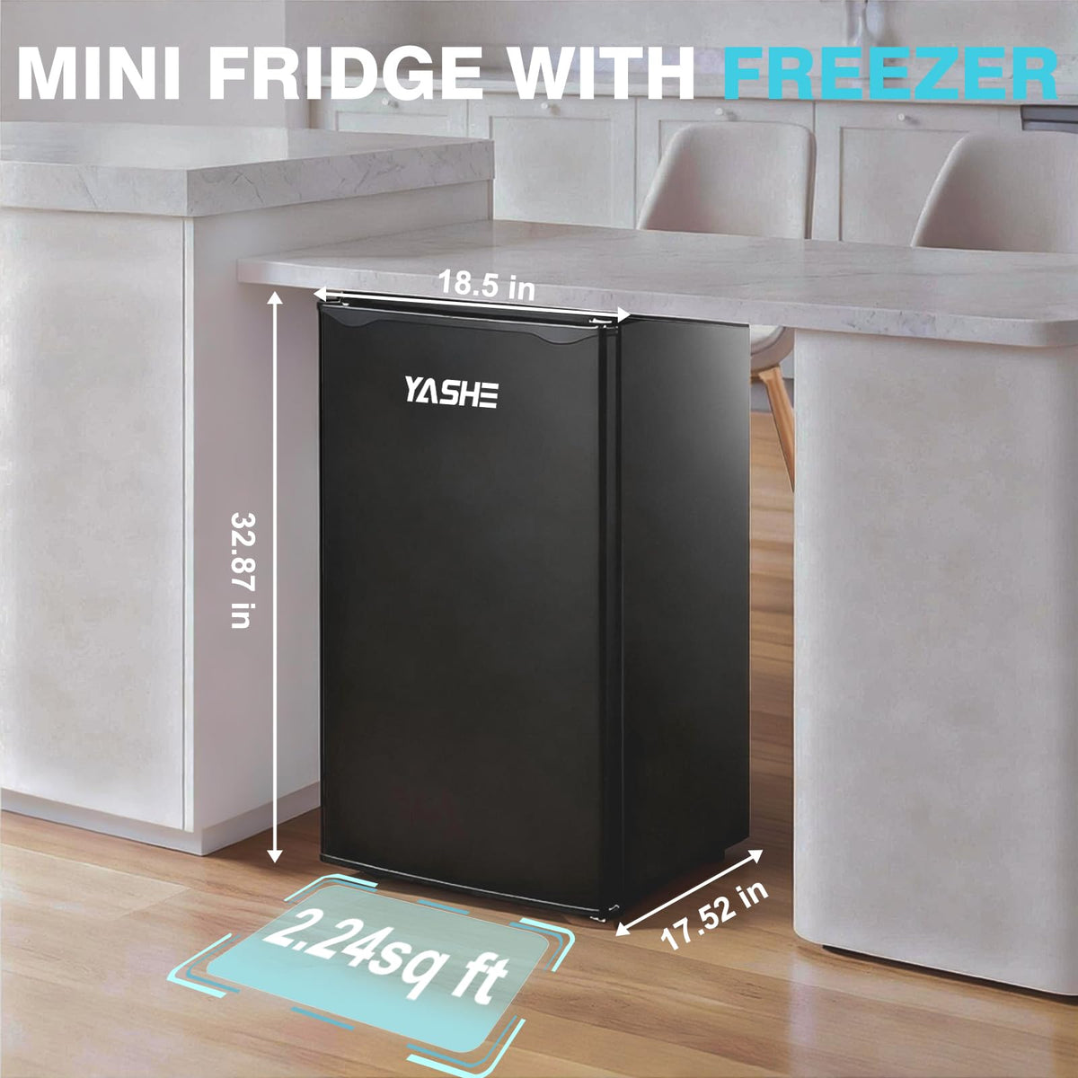 YASHE 92L Mini Fridge with Freezer, Single Door Compact Refrigerator, Small Fridge with Adjustable Thermostat, Large Capacity, Reversible Door, Mini Refrigerator for Bedrooms, Offices, Dorms, Silver
