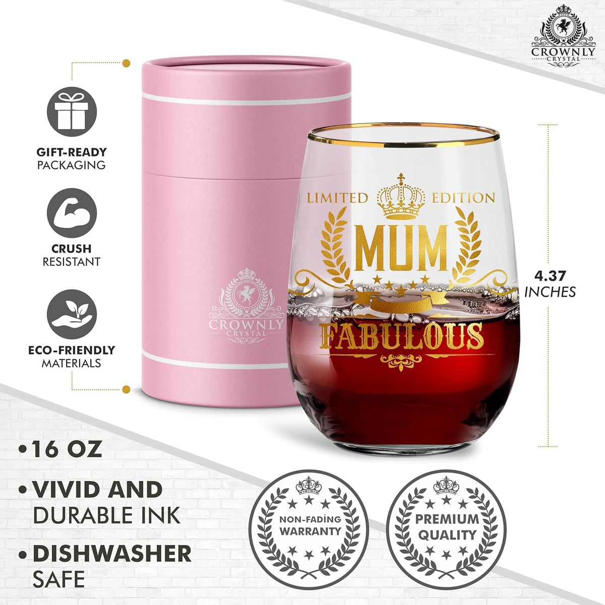 CROWNLY CRYSTAL® Gifts for Mum Personalised Glass Birthday Gift Mothers Day Presents from Daughter or Son Gifts for Mummy Popular Gift for Her
