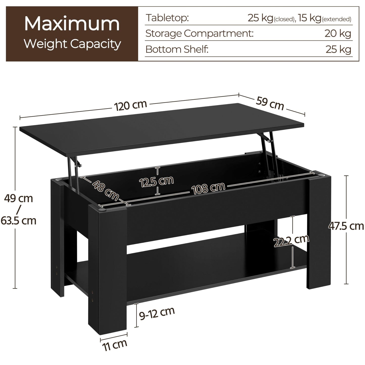 Yaheetech Lift Up Coffee Table, Wooden Lifting Coffee Table with Hidden Storage Drawer and Open Shelf, Space-saving Tea Tables for Living Room/Reception, Espresso