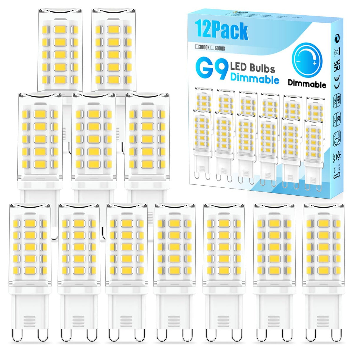 6 Pack G9 LED Bulbs Warm White, 4W, 3000K, No Flicker, Equivalent to 40W Halogen, 400LM, Non-Dimmable, Energy Saving G9 LED Light Bulbs for Decoration, Office, Home Lighting Decor and More