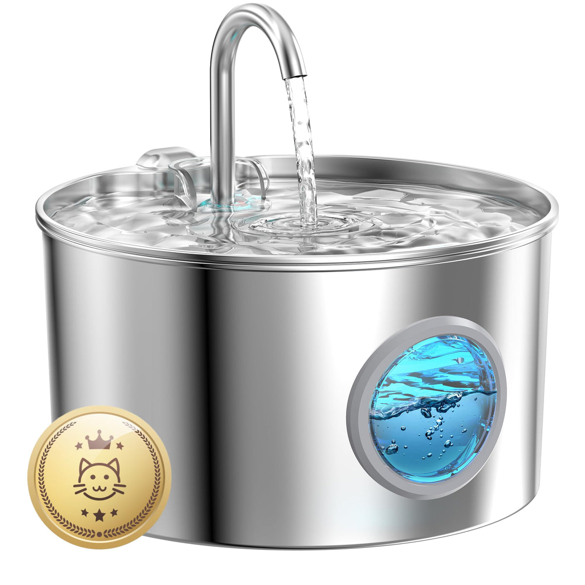Cat Water Fountain Stainless Steel: Water Fountain Cat Bowl - 3.2L Drinking Fountains for Cats - Pet Water Dispenser - with 6 Carbon Filters + 3 Sponges