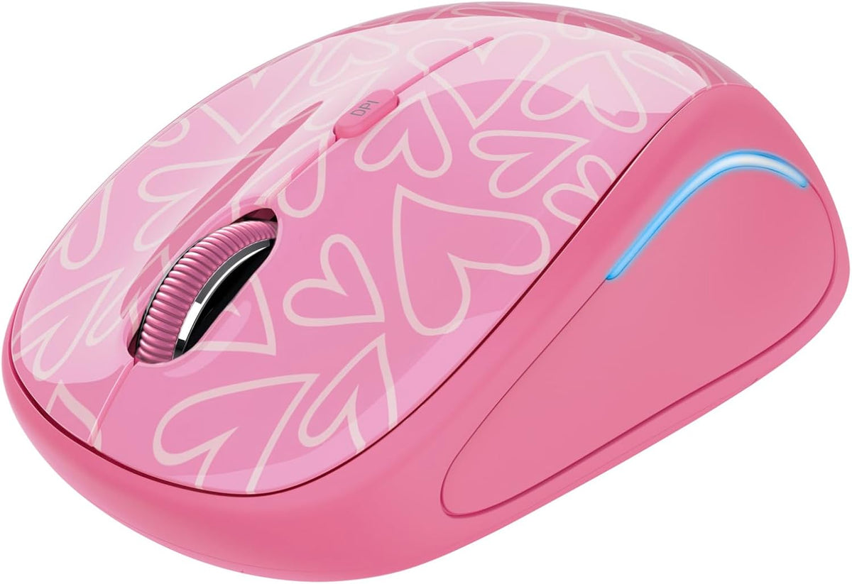 Trust Yvi FX Wireless Mouse with LED Illumination, USB Micro Receiver, RF 2.4 GHz, 800/1600 DPI, Ambidextrous, 8 m Range, Computer Mouse for Laptop, PC and Mac - Pink