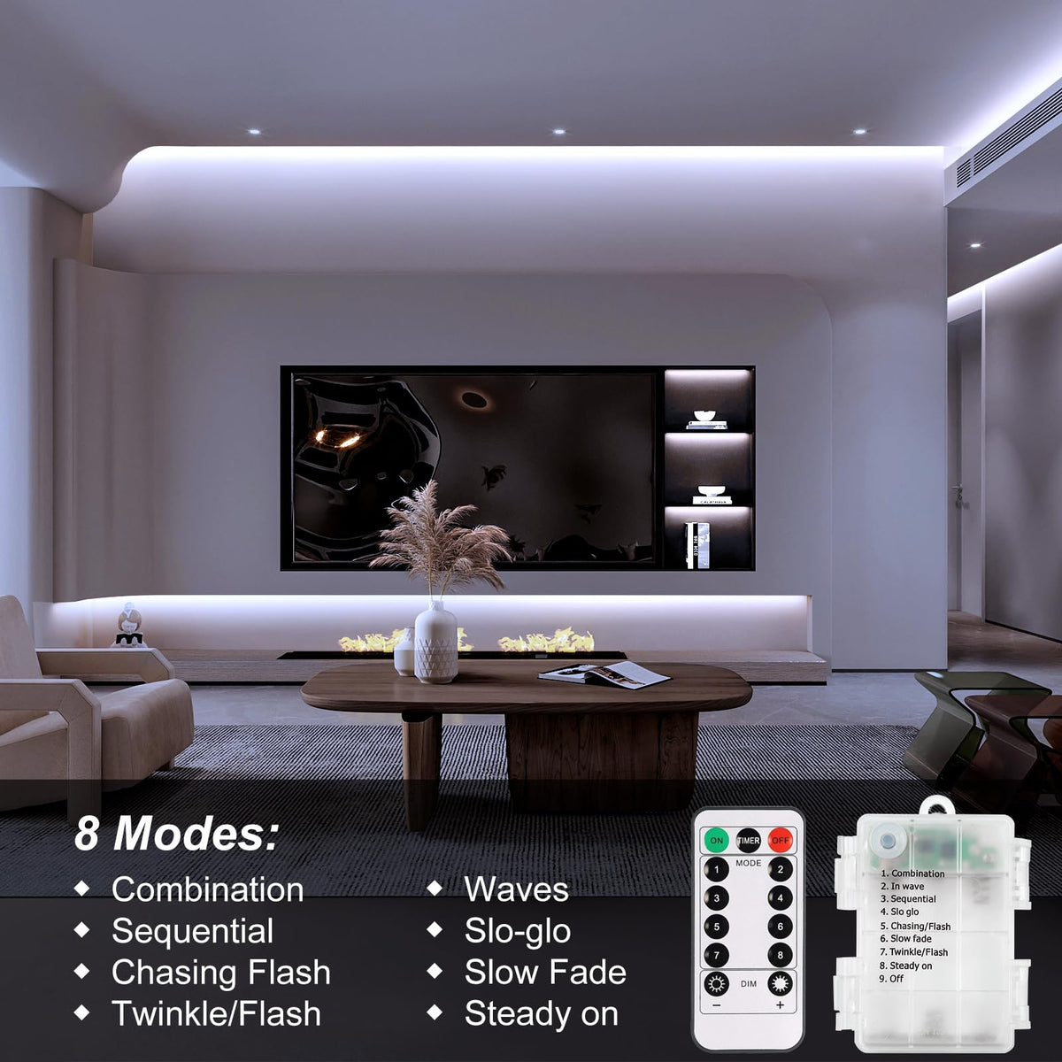 CCILAND 3M 90 LED Battery Strip Lights with Remote 8 Modes Timer