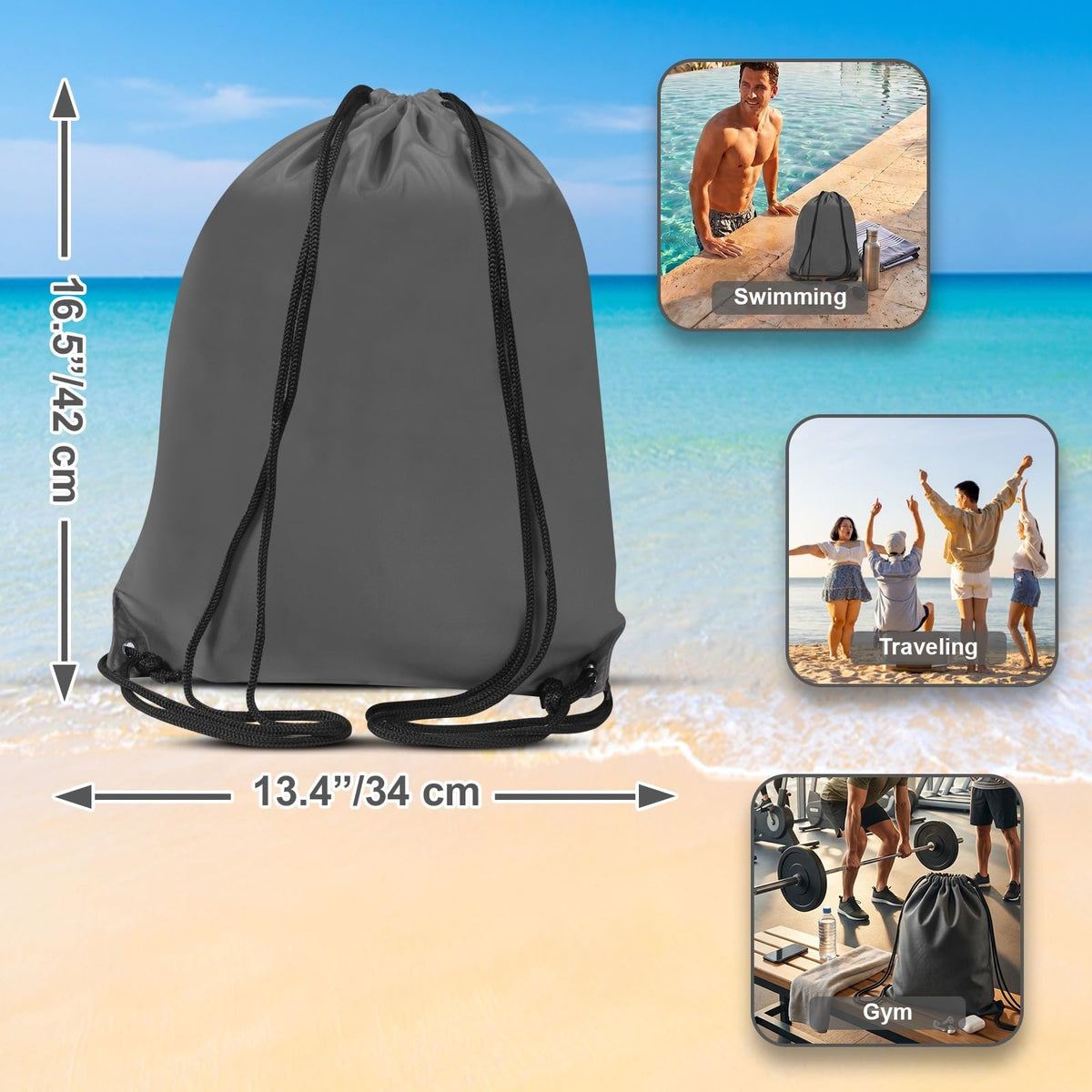 WESTWOOD FOX Drawstring Gym Bag String Bags Gym Sack Backpack PE Bags for Women Men Trainer Swimming Bag Travel Beach School Holidays Suitable for Sports,kids,Boys,Girls (Green)