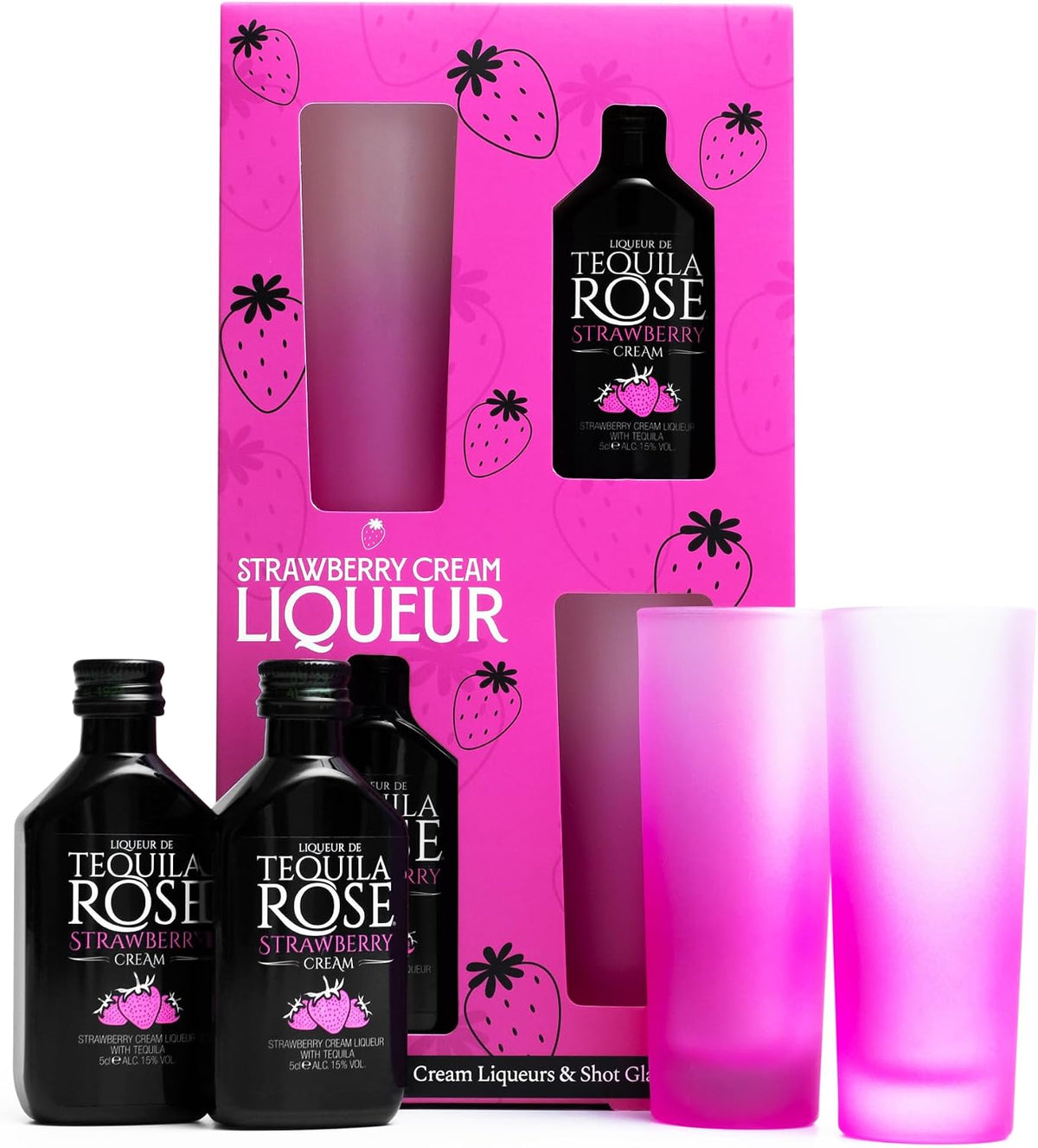 Tequila Rose Gift Set, Strawberry Cream 2 x 5 cl, 2 Shot Glasses