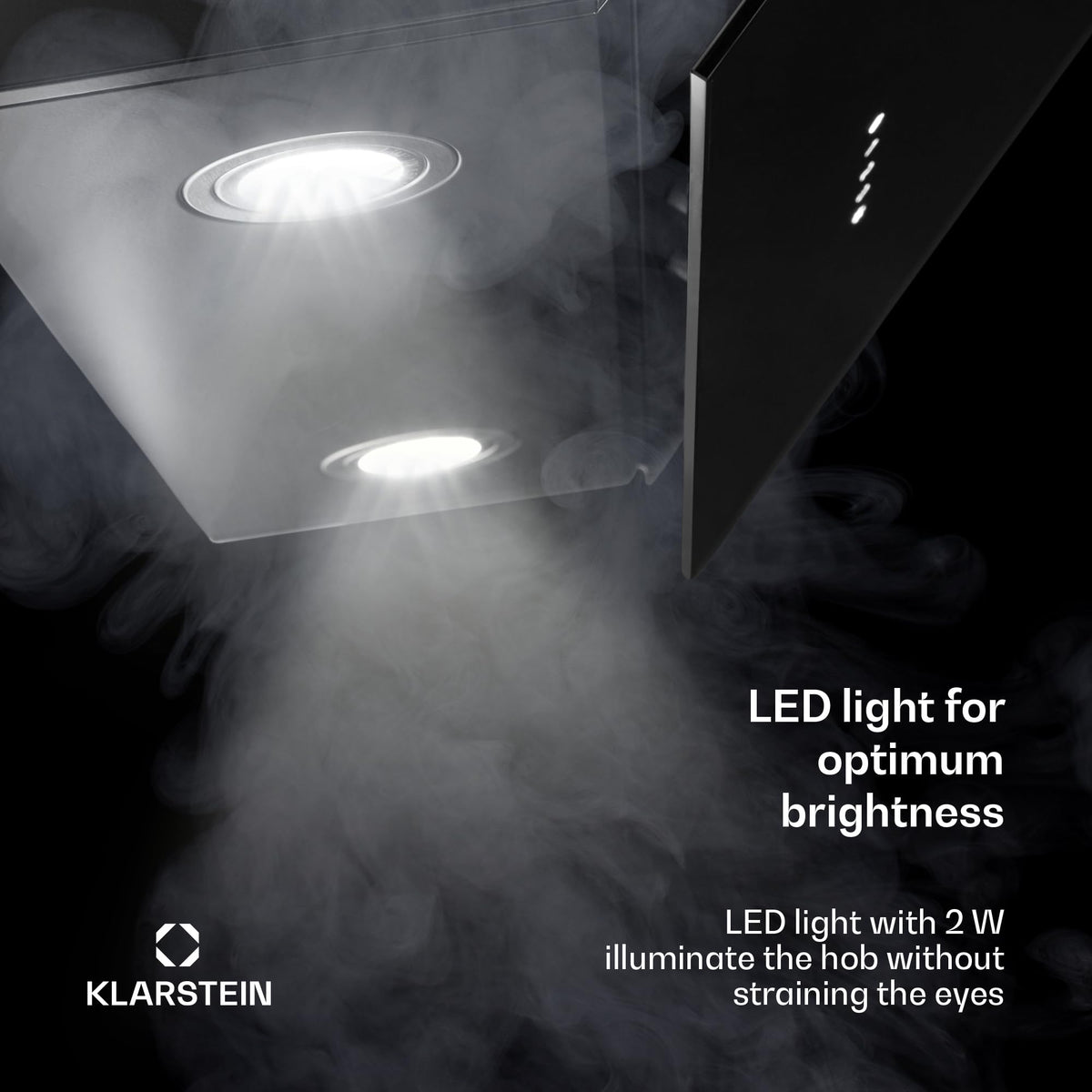 Klarstein Alina 90 Angled Cooker Hood - 615m³/h Air Flow, Touch Panel, LED Backlighting, Quiet 63dB, Energy Class A, 90cm Extractor Hood, Black