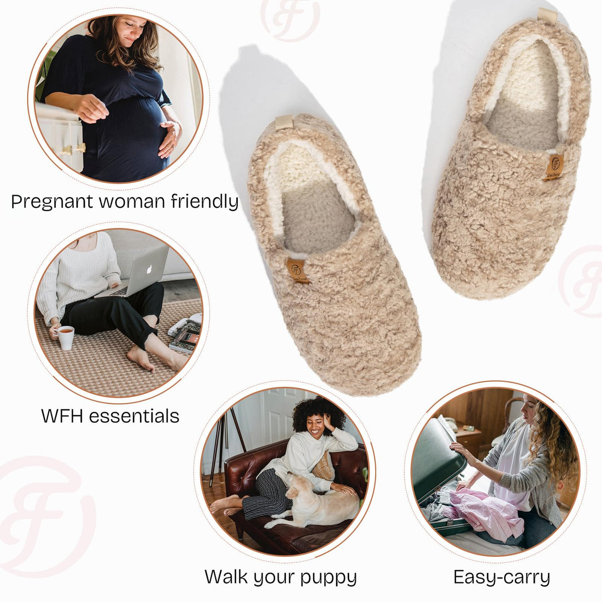 EverFoams Women's Fuzzy Full Slippers Faux Shearling Memory Foam