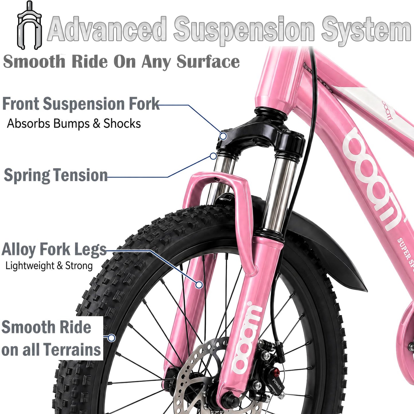 BSTSEL Kids Road Bike 18" with Front Suspension, Disc Brakes & Kickstand — Pink