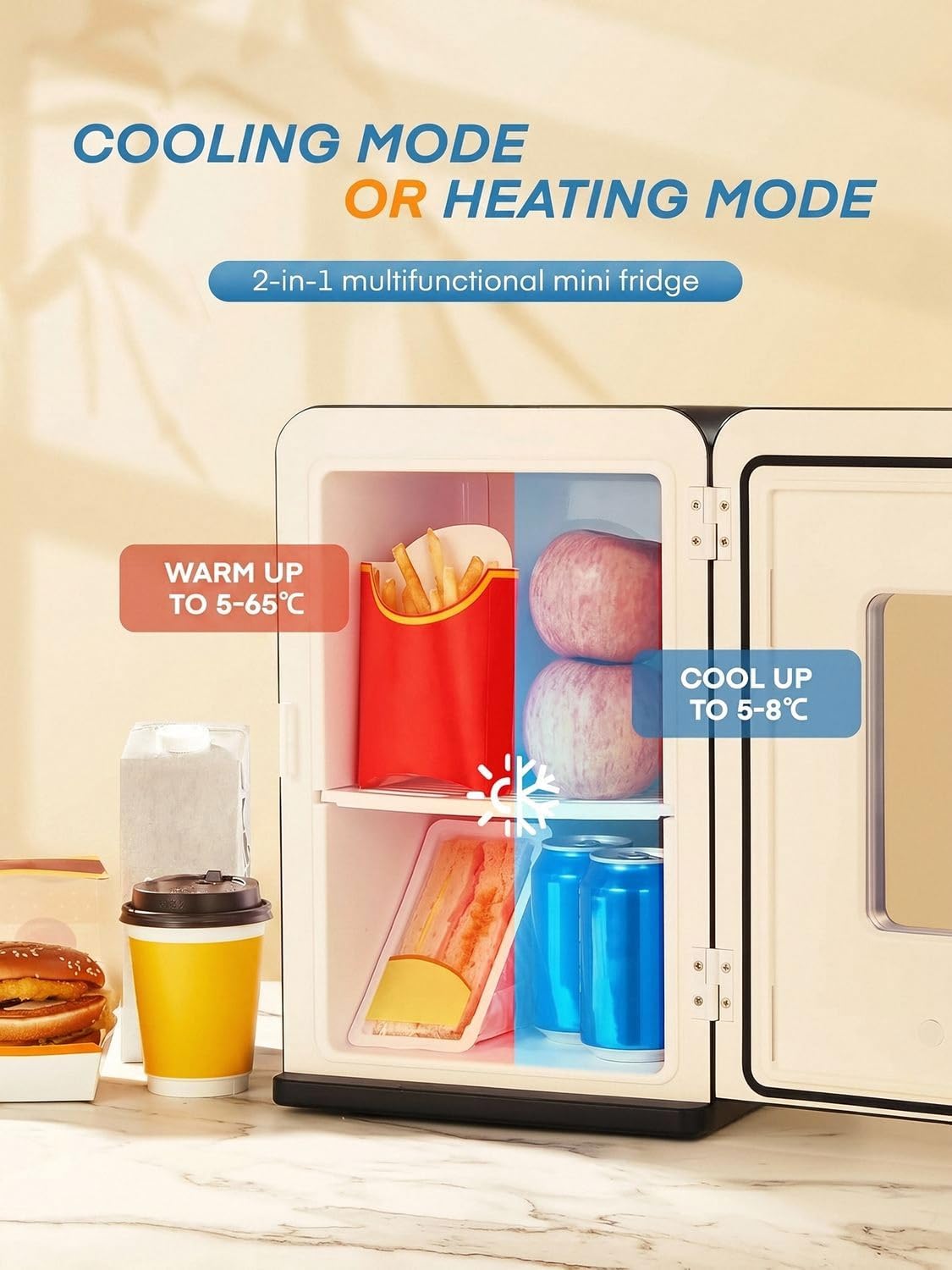 15L Mini Fridge for Bedroom，Hold 21 Cans,38dB Low Noise Small Fridge