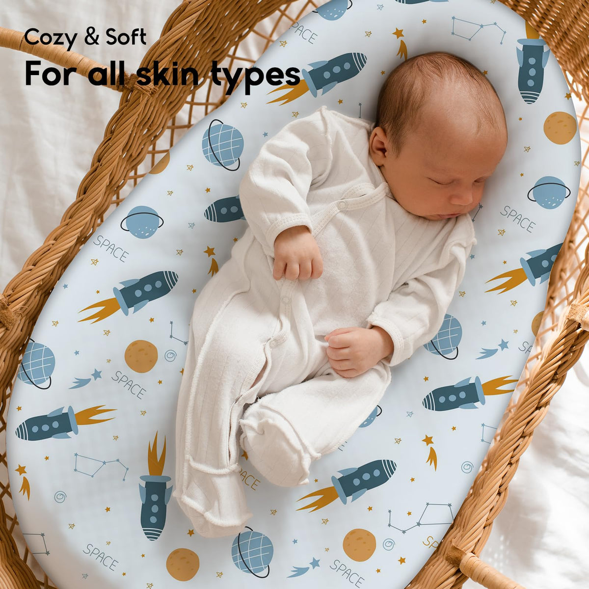 Yoofoss Moses Basket Sheets 41 x 84 cm, Fitted Soft & Breathable Microfiber Pram Sheet for Newborn Baby Boy and Girl, Crib Bassinet Mattress Protector Snuzpod Bedside 2 Pack