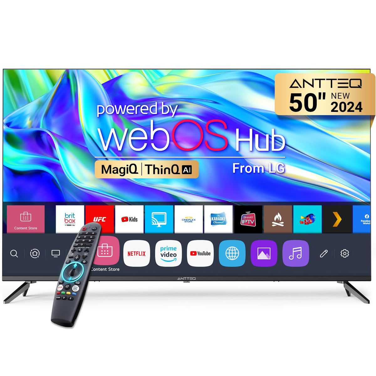 Antteq 32 Inch TV, Central Stand Design TV 720P Freeview HD Dolby Audio DVB T2/S2 LED Television, HDMI USB Media Player Monitor PS5 Xbox, Standard Nonsmart TV Small Screen for Bedroom Kitchen Black