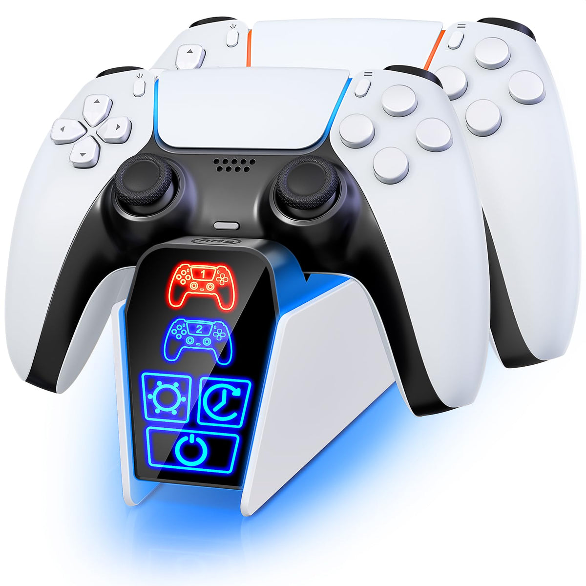 Fenolical PS5/Slim/Pro Stand with Adjustable Cooling Fan, Vertical PS5 Cooling Charger Stand for PS5/Slim/Pro, Multifunctional PS5 Slim Cooling Station with Dual Controller Chargers and RGB Light