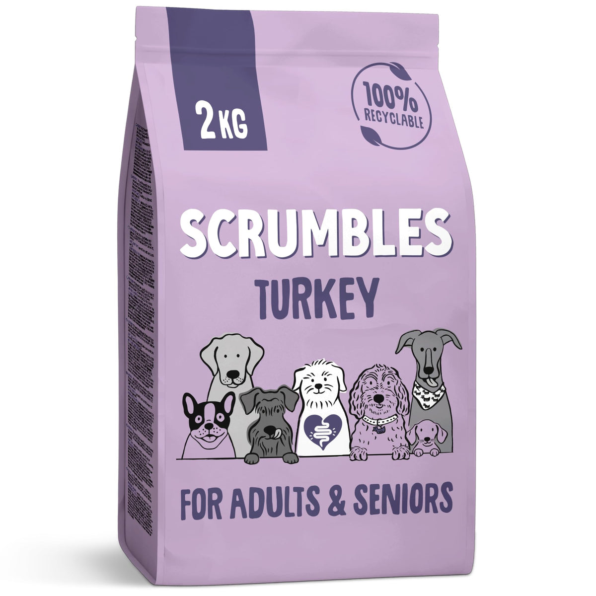 Scrumbles • Dry Dog Food • Hypoallergenic • All Lifestages • Chicken 60% • 2kg Bag • Natural Complete Adult Recipe • Gut Friendly Prebiotics & Probiotics • Gluten Free
