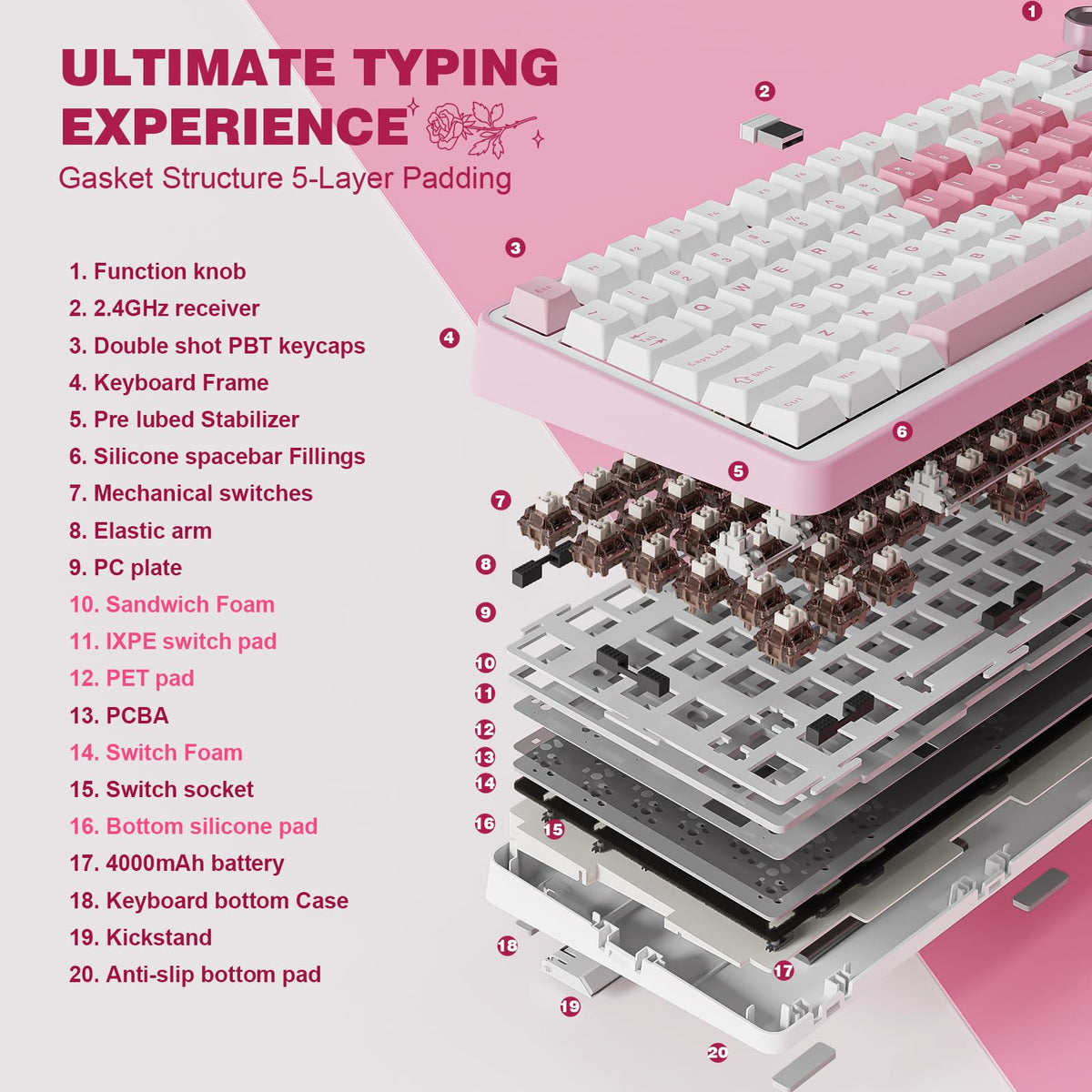 YUNZII B75 PRO 75% Wireless Mechanical Keyboard (Black Heart,Cocoa Switch)
