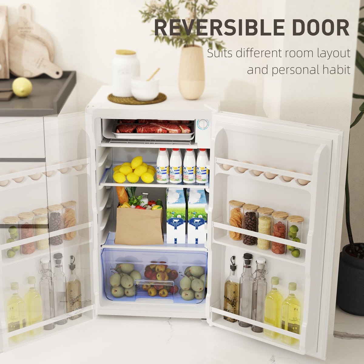 HOMCOM Under Counter Fridge 91L Small Fridge with Chiller Box Silver Tone