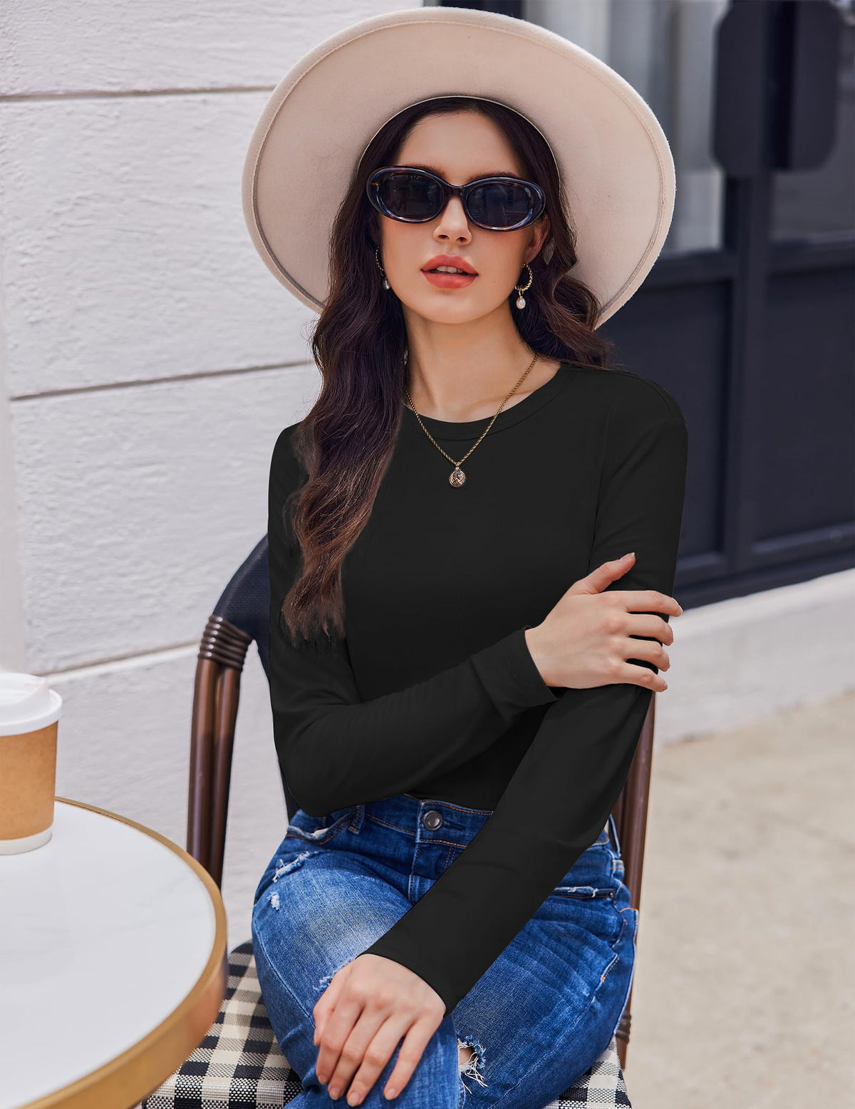 Ekouaer 1/3 Pack Womens Tops Long Sleeve T Shirts Soft Basic Tunic Top