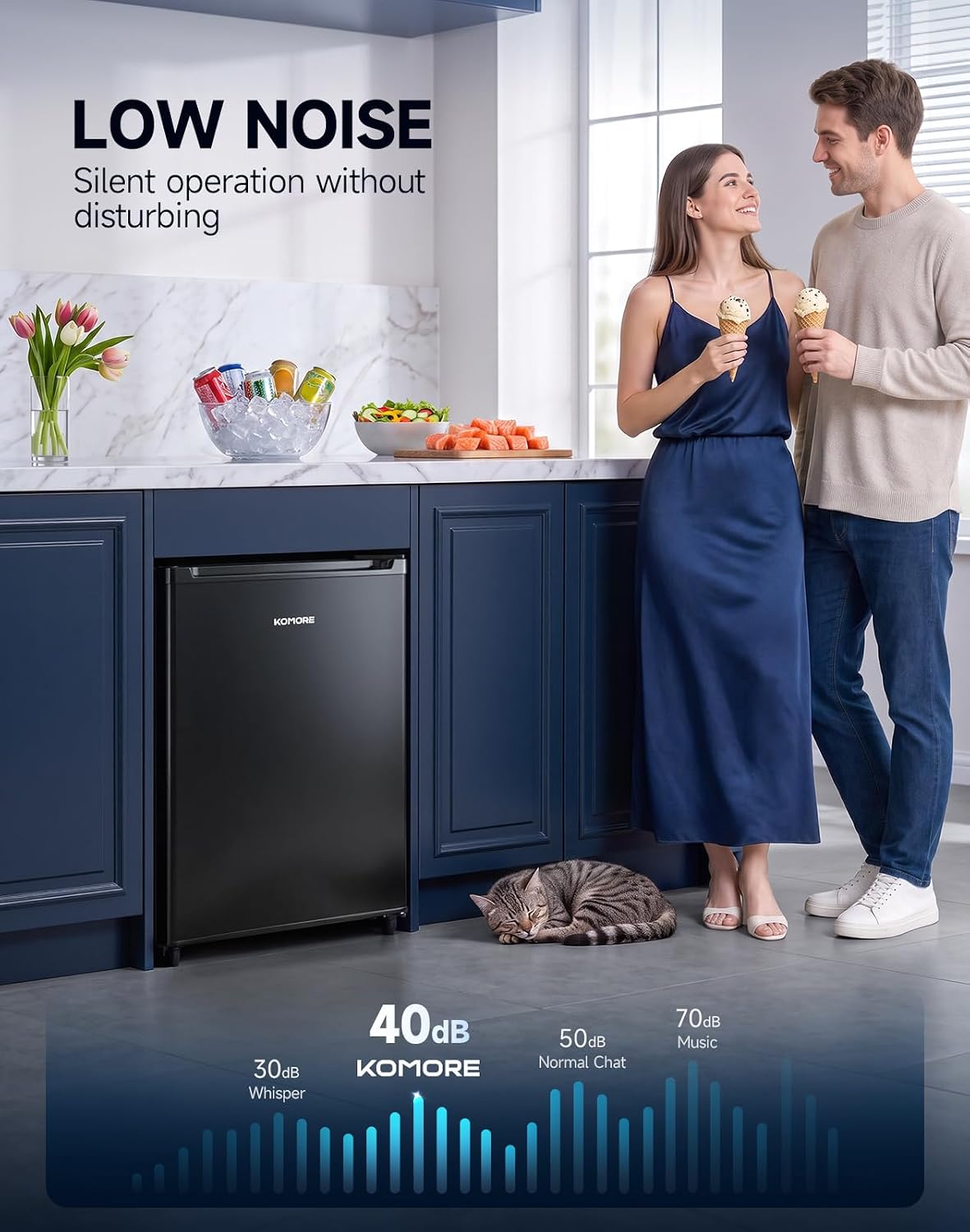 Small Freezer Freestanding Upright Freezer 46L, 3 Drawers, Black