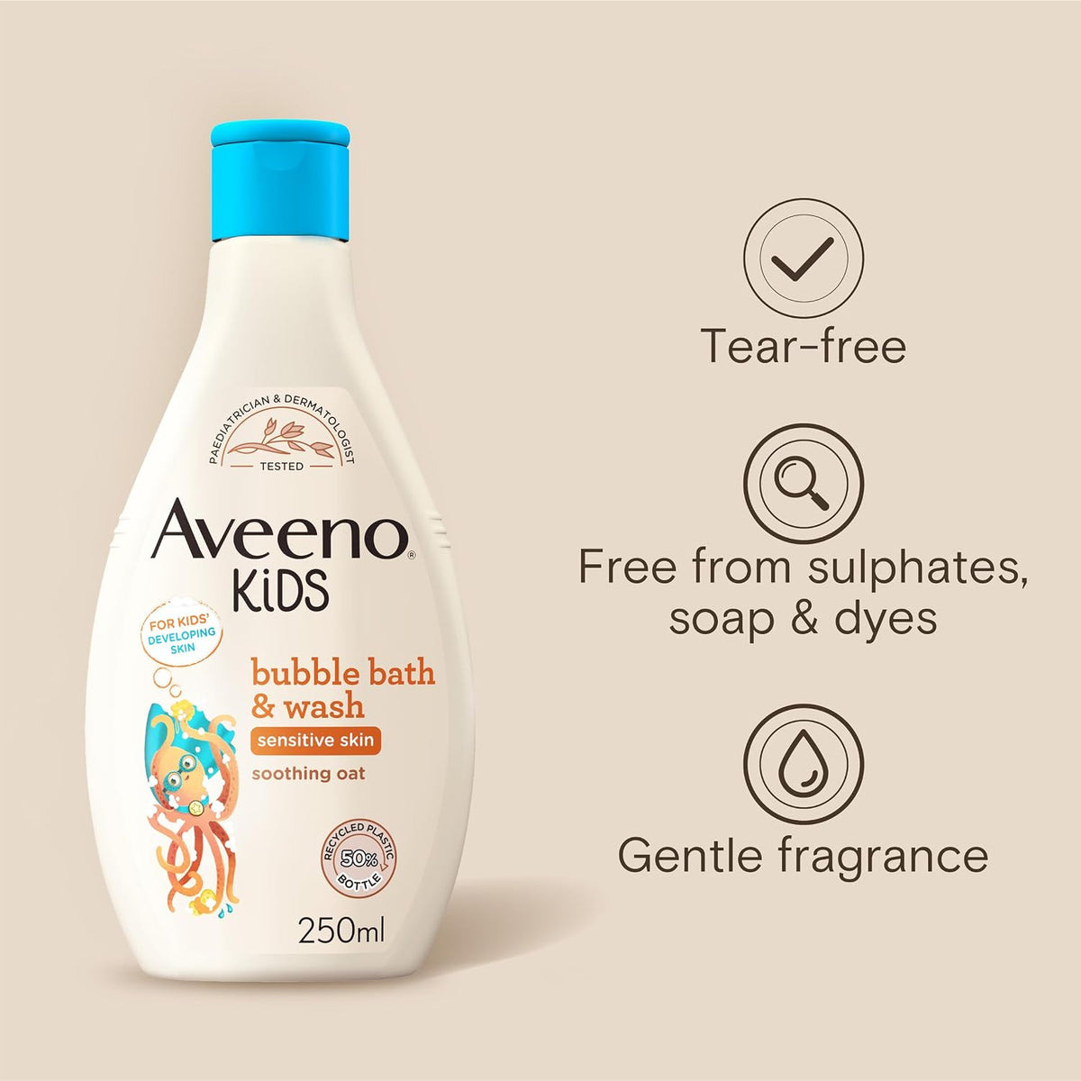 Aveeno Kids Bubble Bath & Wash for Sensitive Skin 250ml Gruffalo Edition