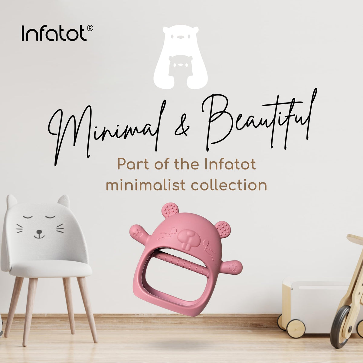 Infatot® Teething Toys for Baby Gifts – Chipmunk Silicone Mitten Teether, Soothing Glove for Infants, Baby Toys 0-6 Months, Soft Chewable Teether Toy to Prevent Finger Sucking, CM Blue.