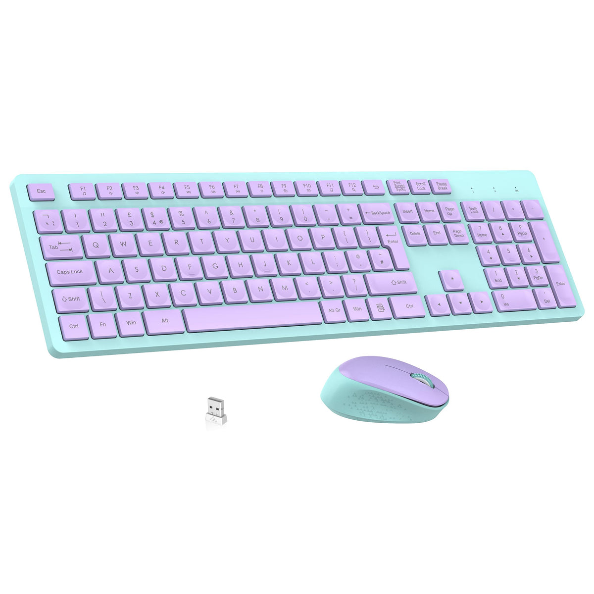 LeadsaiL Wireless Keyboard and Mouse Set, 2.4GHz USB Computer Keyboards and Mouse Combo, Full Size UK QWERTY Layout, Ergonomic Design with 12 Multimedia Shortcuts for HP/Lenovo Laptop and Mac-Purple