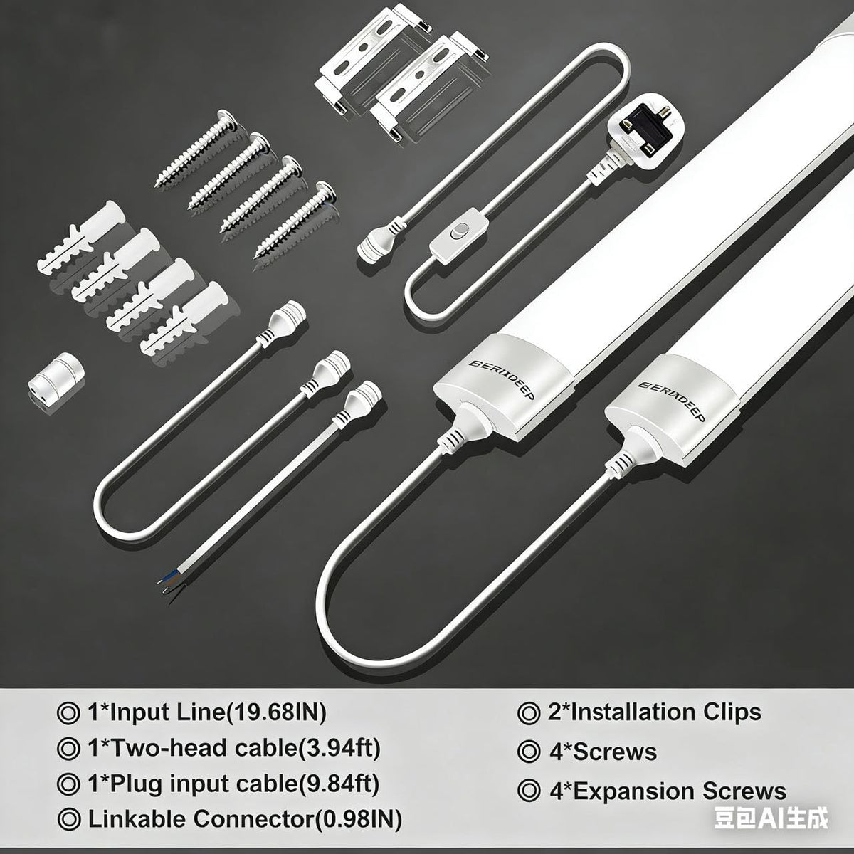 Plug and Play LED Batten Light 4ft with 3m Cable, 36w, 6500K