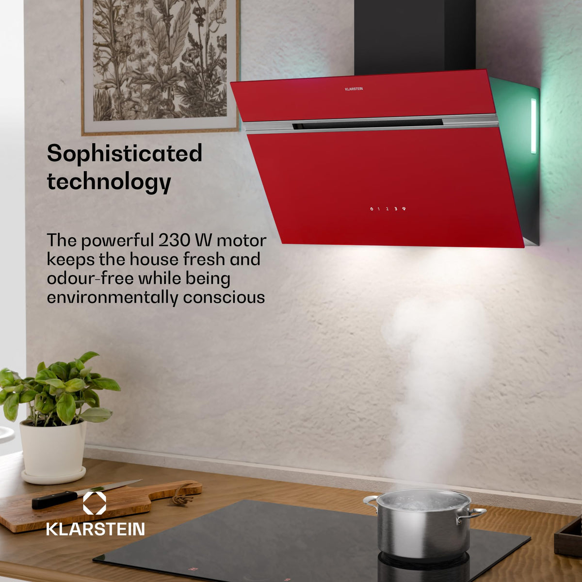 Klarstein Alina 90 Angled Cooker Hood - 615m³/h Air Flow, Touch Panel, LED Backlighting, Quiet 63dB, Energy Class A, 90cm Extractor Hood, Black
