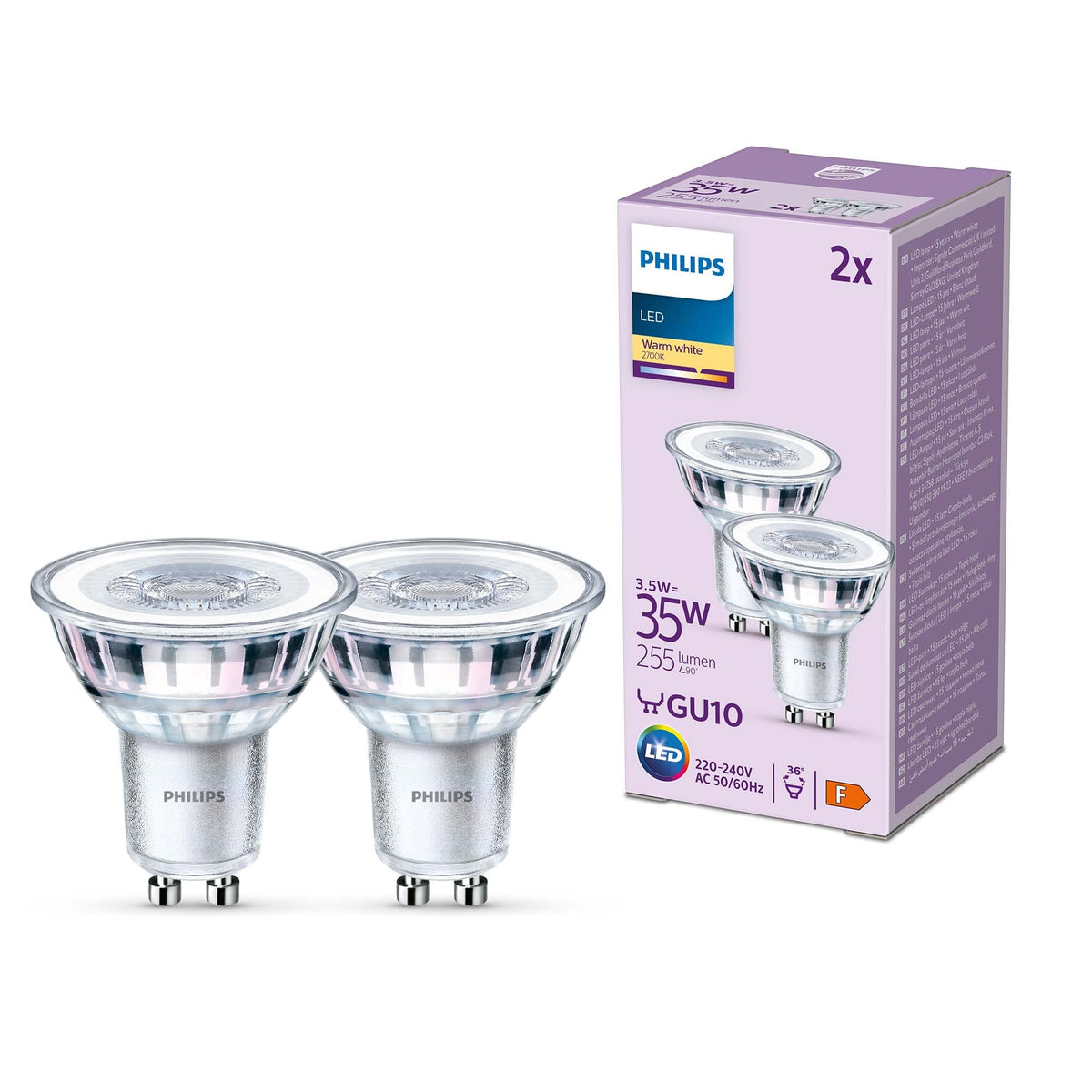 Philips Classic Spotlight Bulb, GU10 Pack of 6
