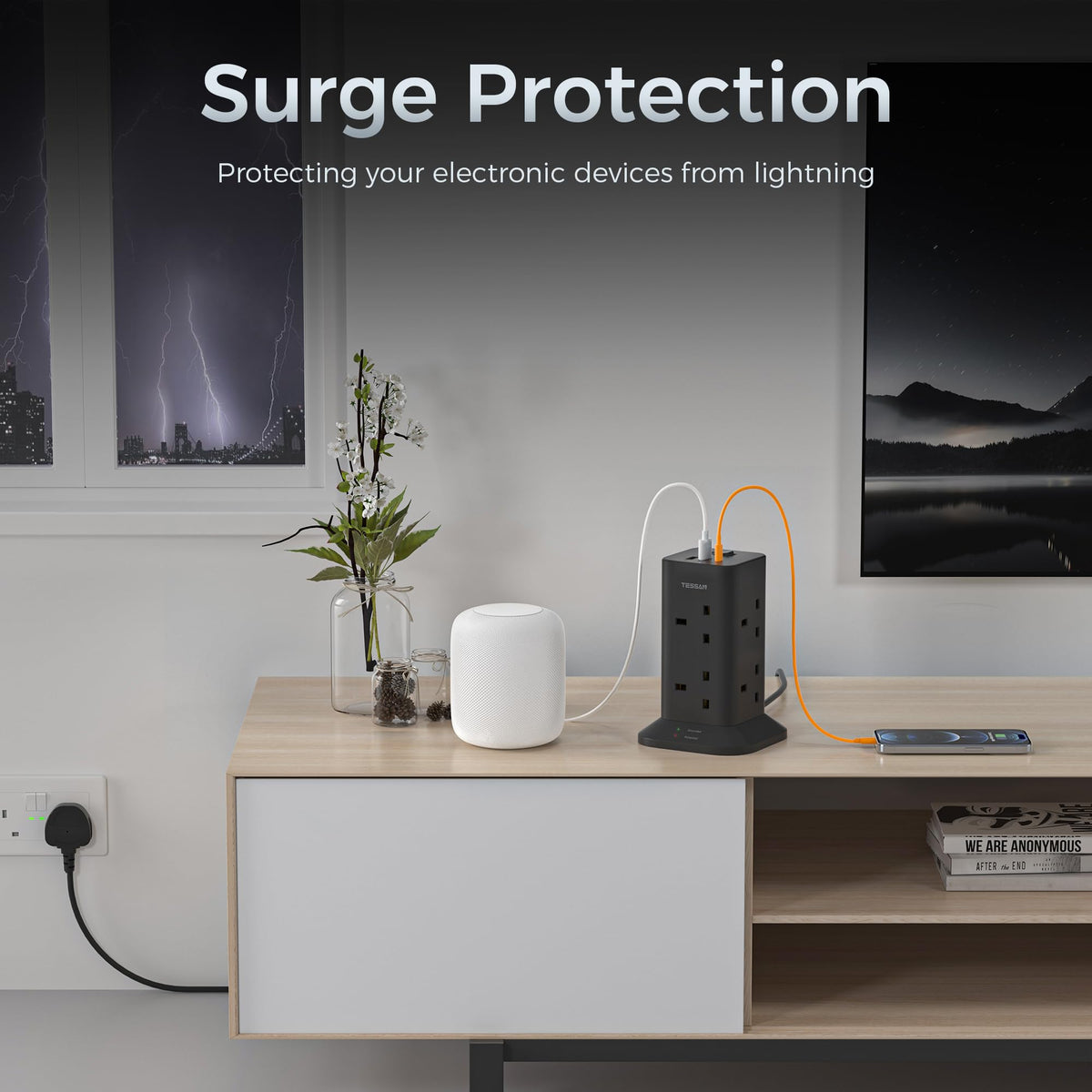 TESSAN Tower Extension Lead with USB C Slots