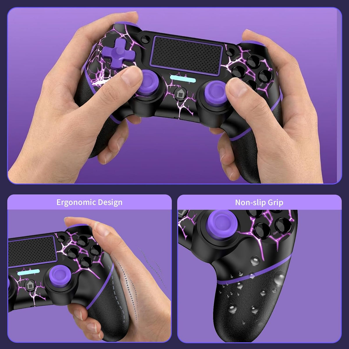 Reddening for PS4 Controller 2 Pack, Controller PS4 for PS4/Pro/Slim/PC, Gamepad Joystick with Turbo/Back Button/Dual Vibration/6-Axis Gyro Sensor/Touch Panel (2 printed purple)