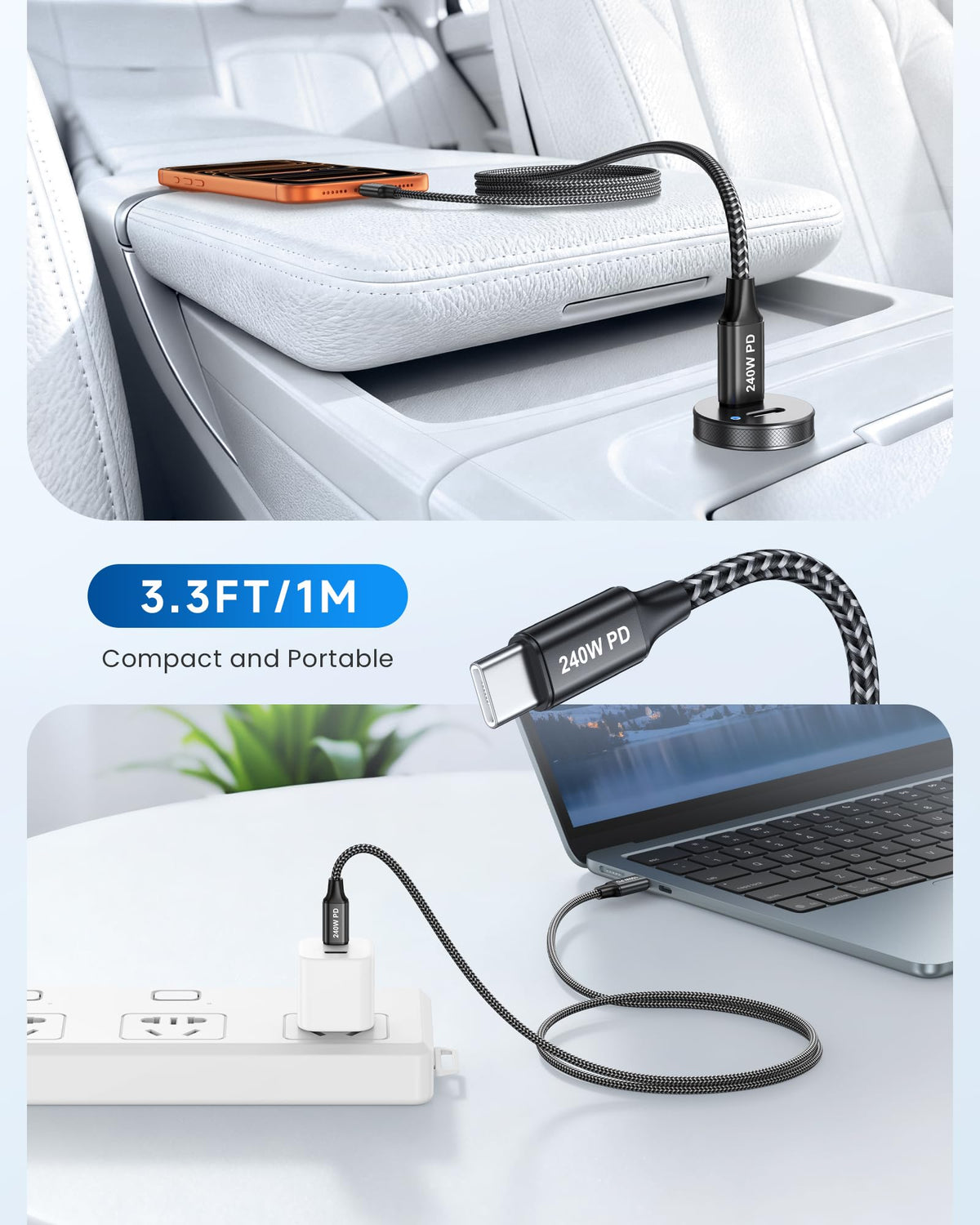 RAVIAD USB C to USB C Charger Cable Short [2Pack 30CM] 60W Fast Charging