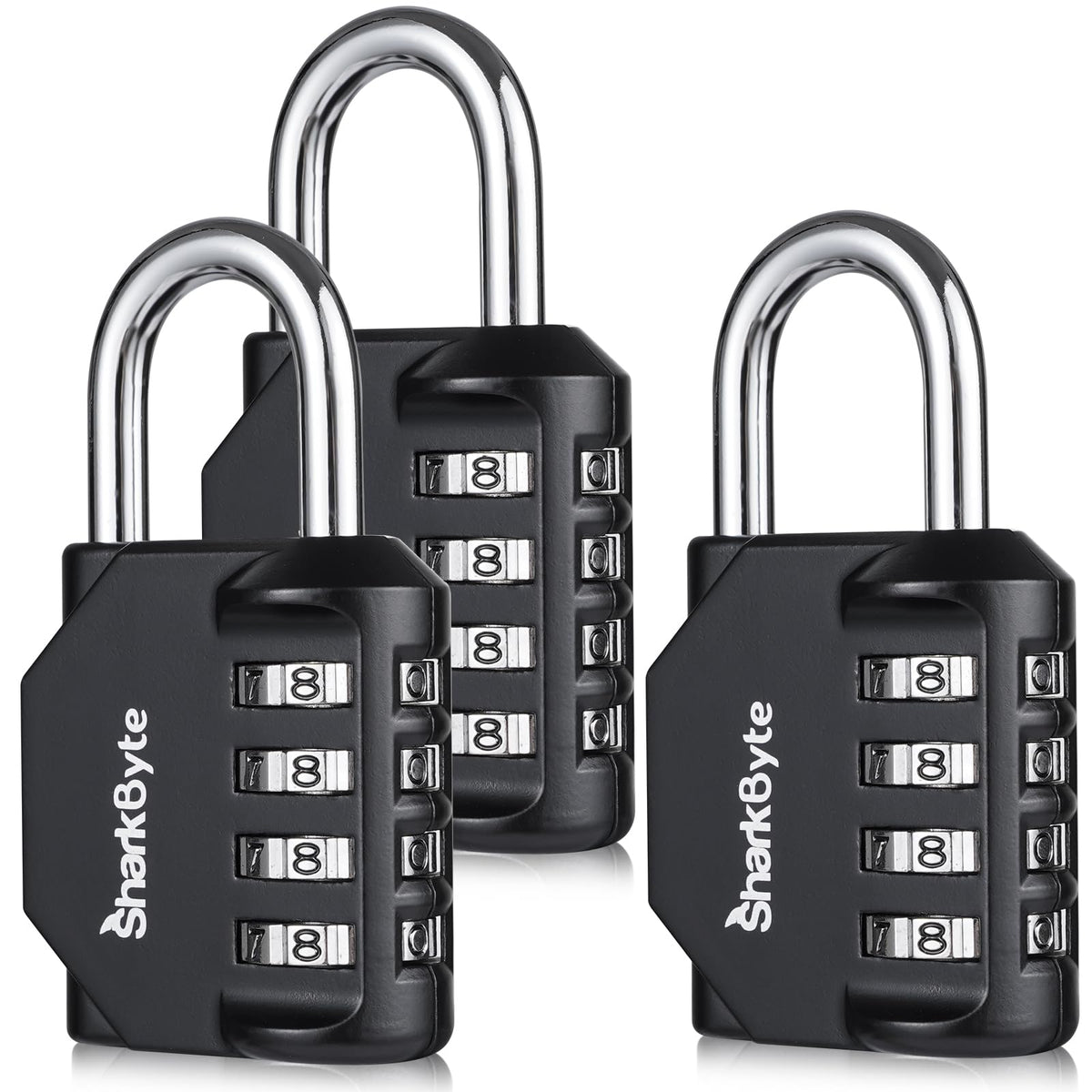 SharkByte Heavy Duty Combination Padlock – 4-Digit Weatherproof Outdoor Lock with Stainless Steel Shackle, Anti-Rust Resettable Code for Gym, School, Locker, Shed, Toolbox, Gate & Warehouse - Red