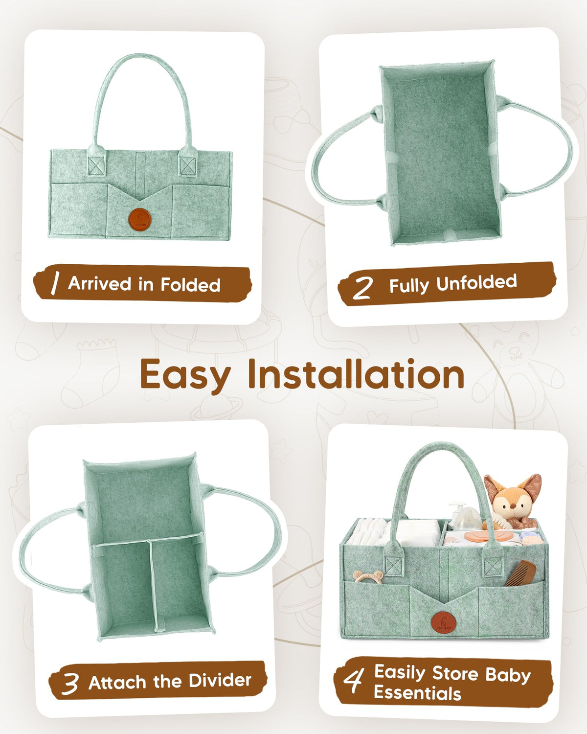 Maliton Nappy Caddy Organiser with 8 Pockets & Removable Dividers (Khaki)