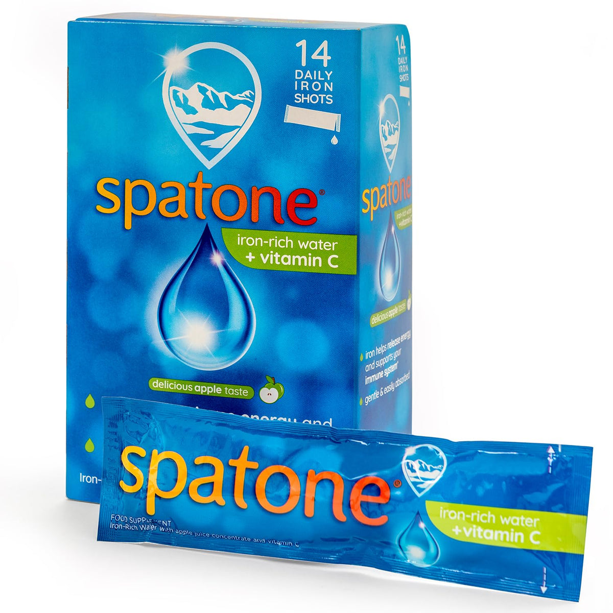 Spatone Natural Iron Supplement + Vitamin C (28 Sachets), Daily Convenient Liquid Iron Sachets, Nothing Artificial, Better Absorption than Tablets, Less Side Effects, Apple Flavour