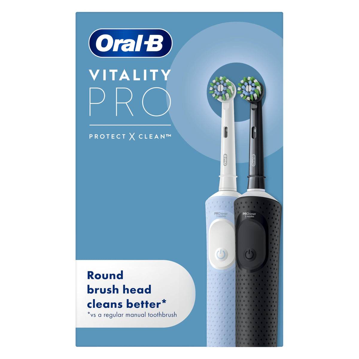 Oral-B Vitality Pro Electric Toothbrushes Adults, 1 Handle, 2 Oral B Electric Toothbrush Heads, 3 Brushing Modes Including Sensitive Plus, Rechargeable, 2 Pin UK Plug, Purple