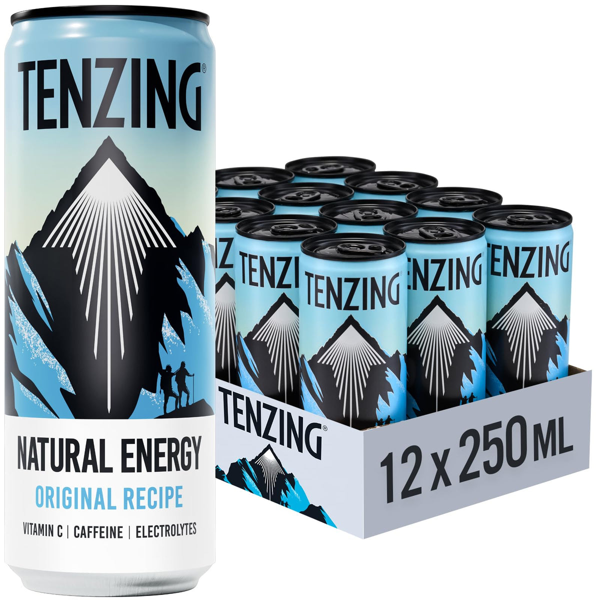 TENZING Natural Energy Drink, Plant Based, Vegan, & Gluten Free, +BCAA, Apple & Seaberry, 330ml (Pack of 12) - Packaging may vary