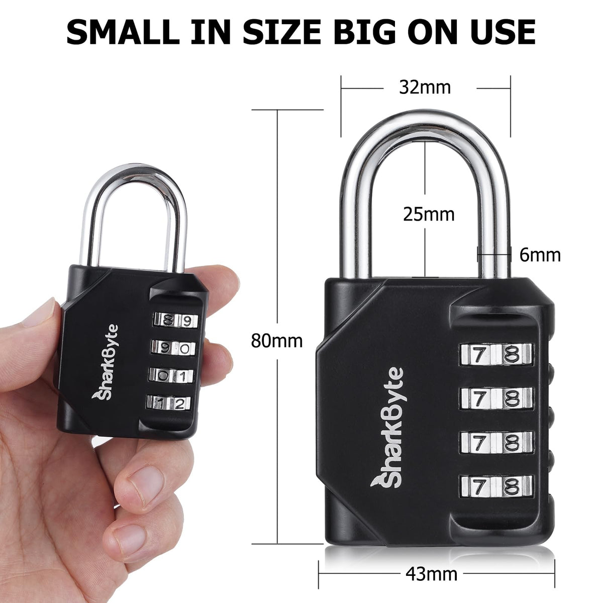 SharkByte Heavy Duty Combination Padlock – 4-Digit Weatherproof Outdoor Lock with Stainless Steel Shackle, Anti-Rust Resettable Code for Gym, School, Locker, Shed, Toolbox, Gate & Warehouse - Red