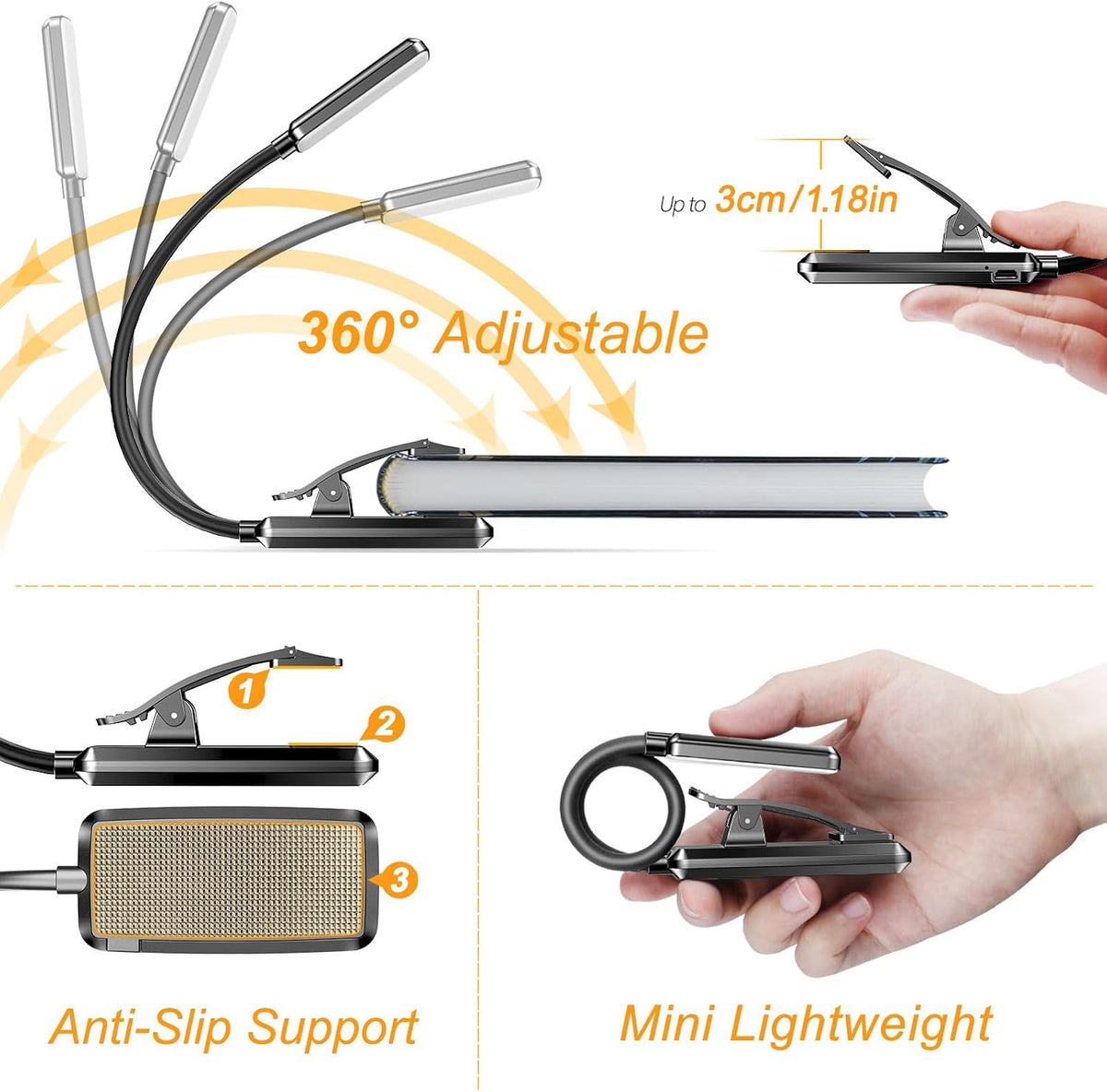 Gritin 9 LED Rechargeable Book Light for Reading in Bed-Stepless Dimming