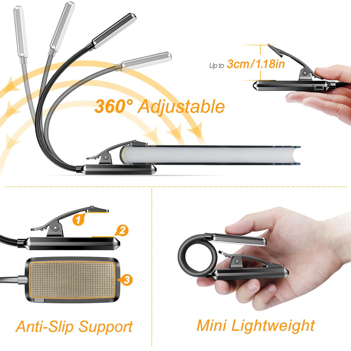 Gritin 9 LED Rechargeable Book Light for Reading in Bed-Stepless Dimming