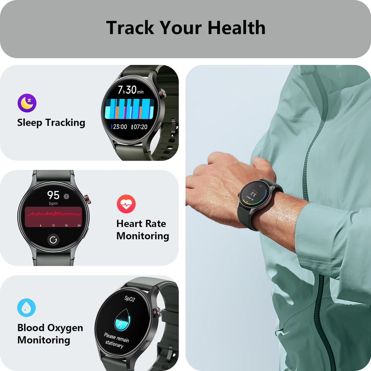 Smart Watch for Women, Answer/Make Call, 1.32'' AMOLED Ultra-Clear Screen Fitness Trackers with Heart Rate/Sleep/SpO2 Monitor, Smartwatch for iPhone/Samsung/Android, 110+ Sport Modes, 3ATM Waterproof