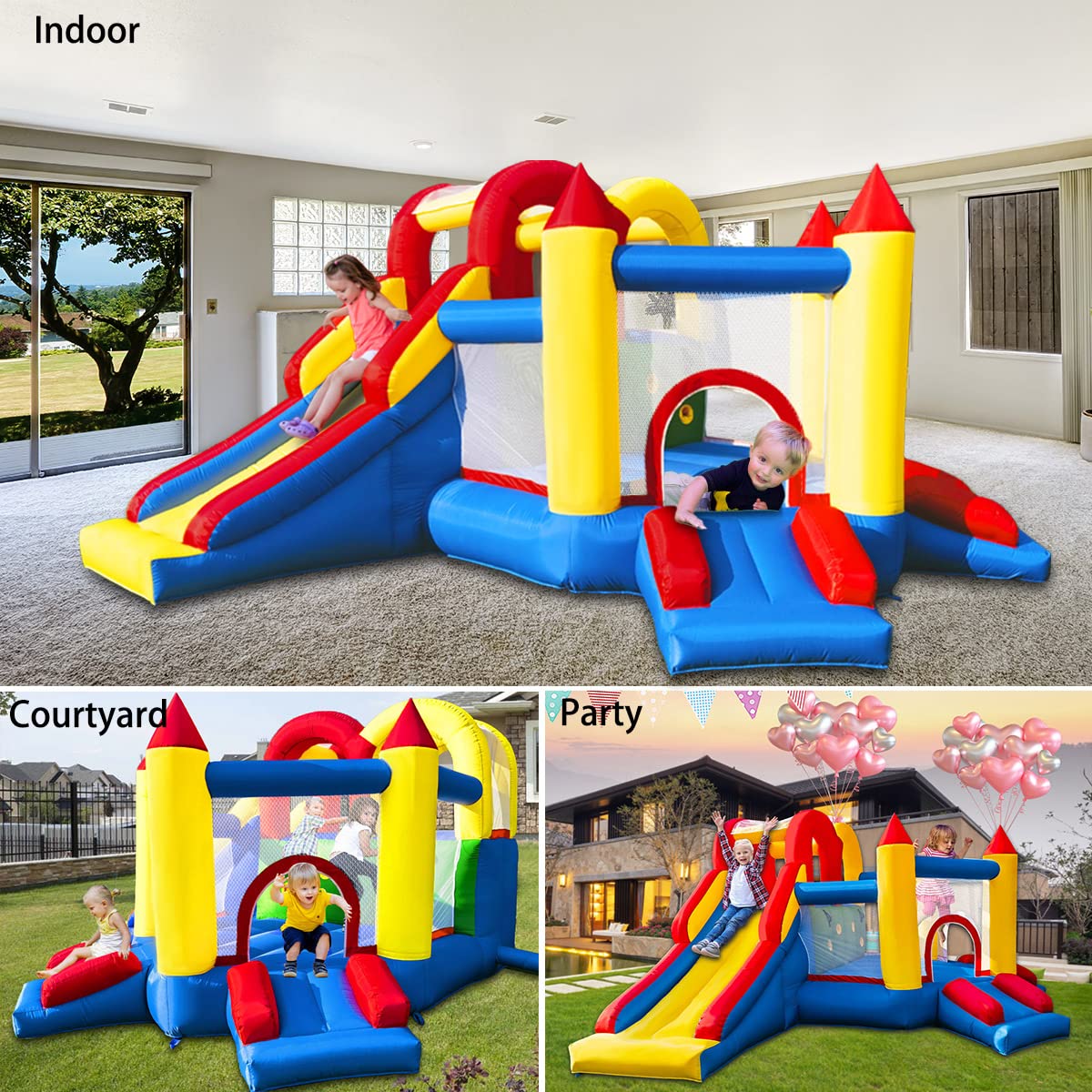 Baralir 7-in-1 Kids Inflatable Bouncy Castle with Blower — 371x351x188cm | Ages 3-10