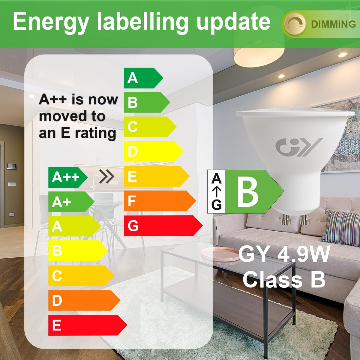 GY GU10 LED Bulb 4.9W 790lm Cool White 6500K Energy Saving LED Bulb, The New UK Energy Efficiency Class B Replaces 80W, 110°Beam Angle Non-Dimmable, 10 Pack