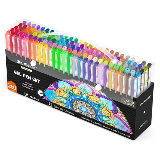 Shuttle Art Gel Pens Set — 260 Pack (130 Colours + 130 Refills), Glitter, Neon, Pastel & Metallic | Adult Colouring & Drawing