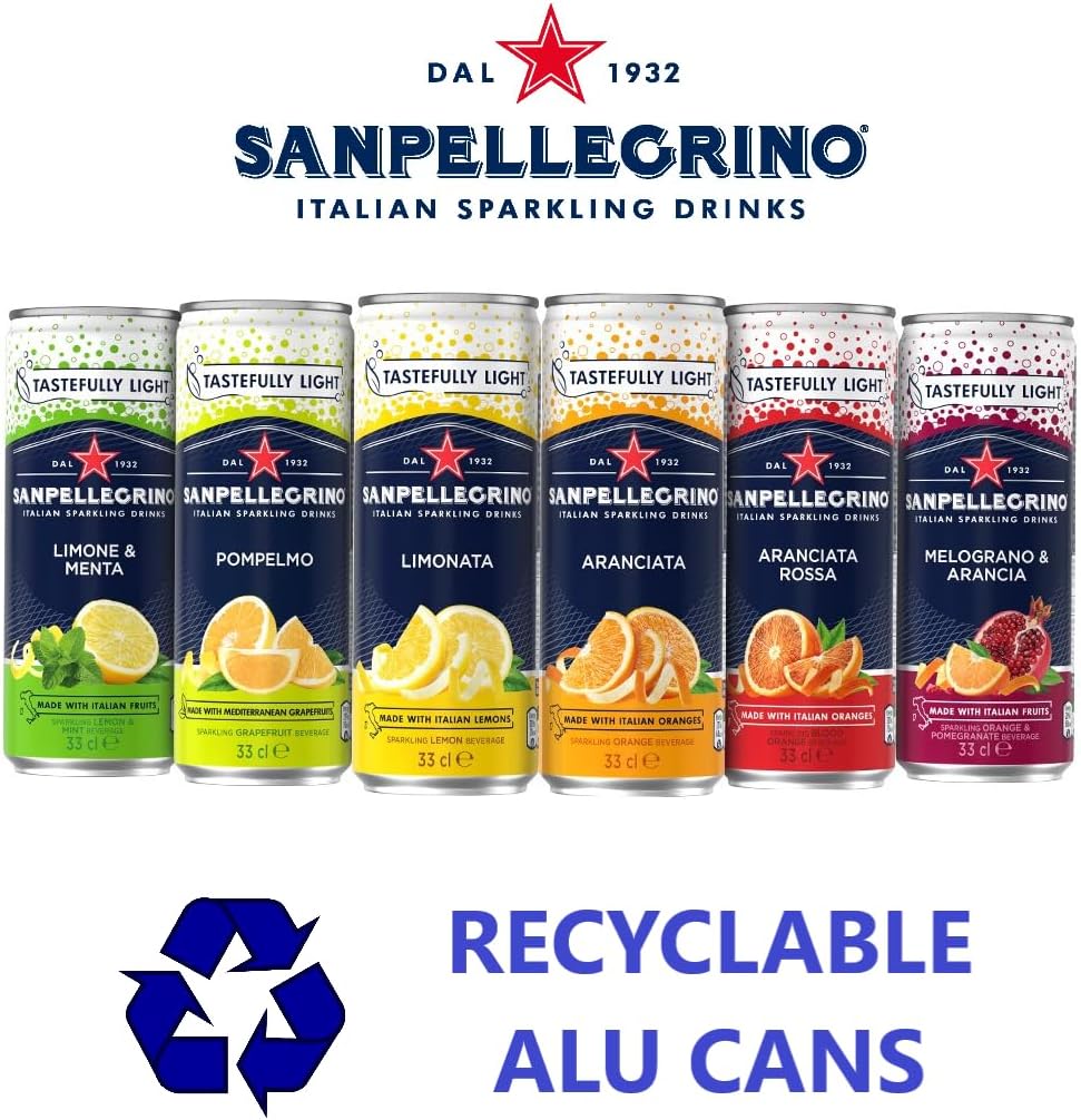San Pellegrino Italian Sparkling Drinks Tastefully Light Sparkling Orange Canned Soft Drink 12 x 330ml | 64k Cals per Can (Pack of 2)