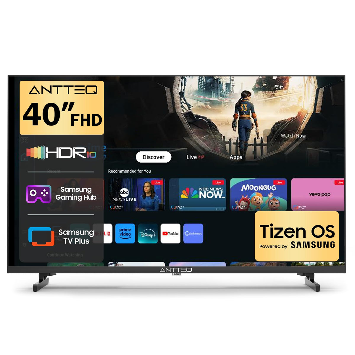 Antteq 32 Inch TV, Central Stand Design TV 720P Freeview HD Dolby Audio DVB T2/S2 LED Television, HDMI USB Media Player Monitor PS5 Xbox, Standard Nonsmart TV Small Screen for Bedroom Kitchen Black