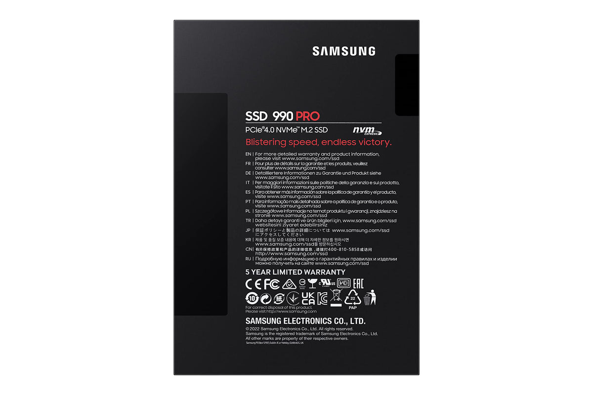 Samsung 990 PRO 1TB PCIe 4.0 (up to 7450 MB/s) NVMe M.2 (2280) Internal Solid State Drive (SSD) (MZ-V9P1T0BW)