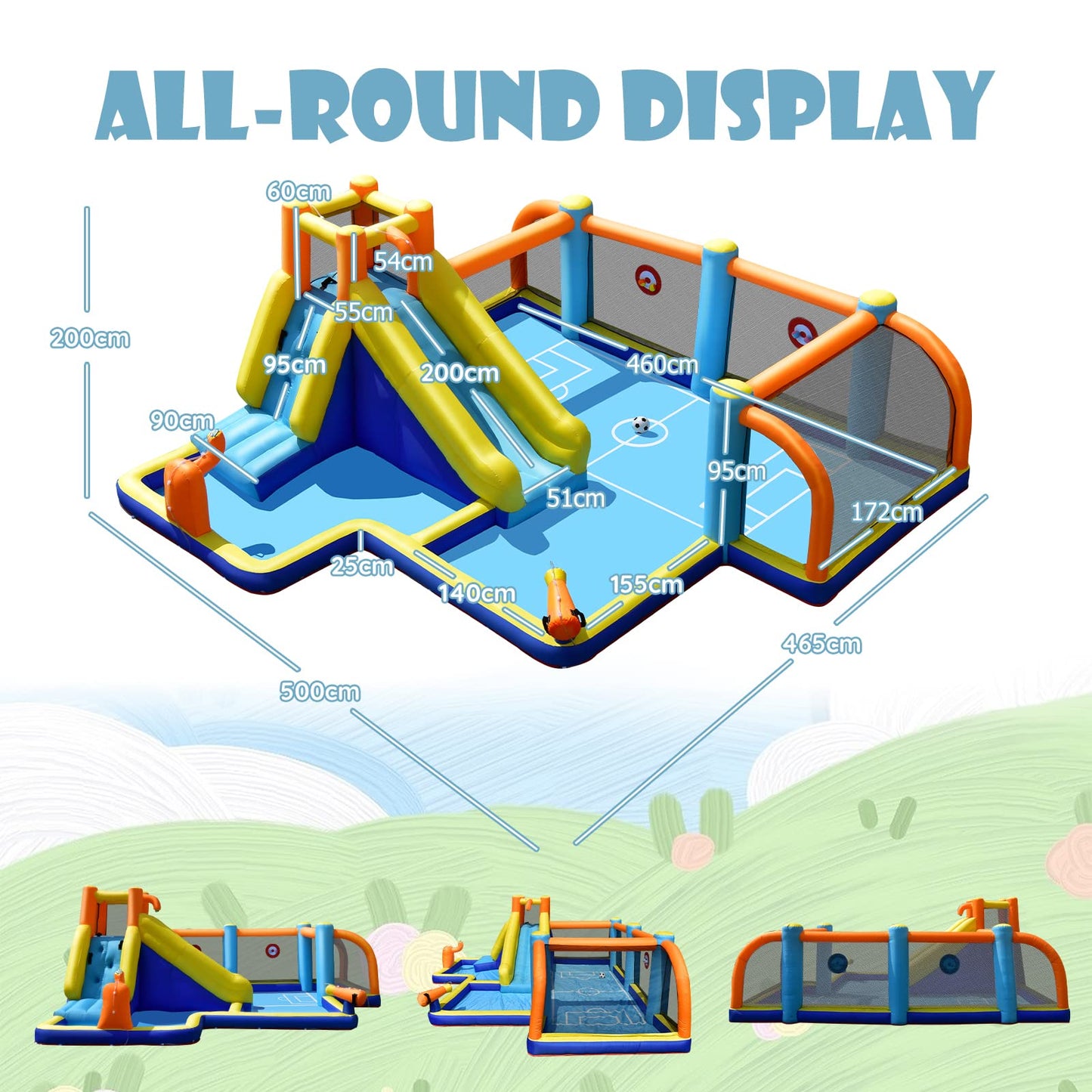 COSTWAY 5-in-1 Inflatable Water Park with Slide, Bouncy Castle, Football Field & Pool — Ages 3-12